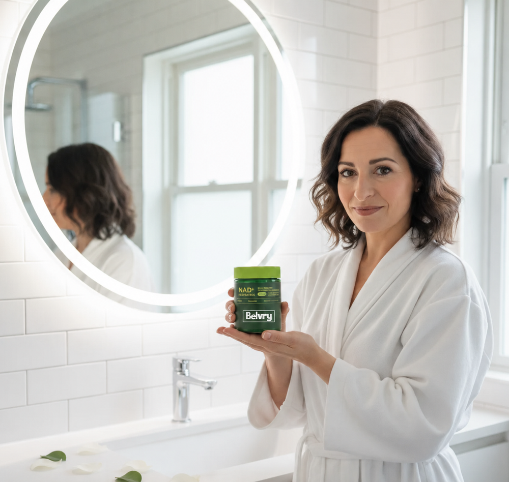 Mujer con producto NAD+ Belvry